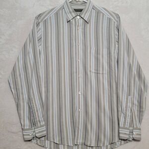 Ermenegildo Zegna Shirt Mens Large Stripe Button Up Beige  Long Sleeve Dress